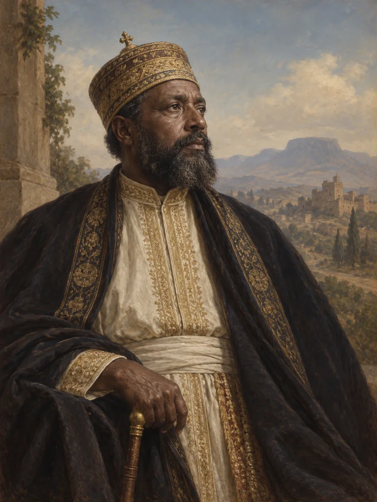 Imagined painted interpretation of Menelik II.